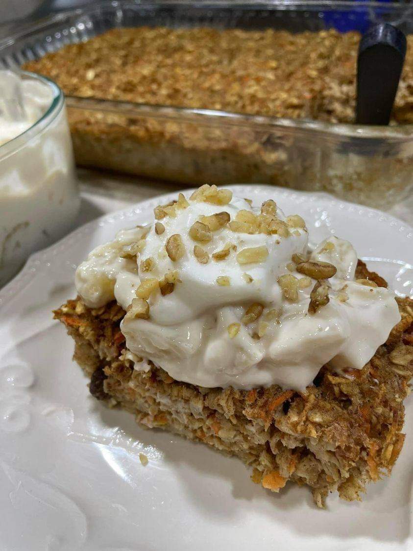 Morning Glory Baked Oatmeal with Pineapple “Frosting"